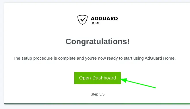 adguardhome pulsante apertura dashboard