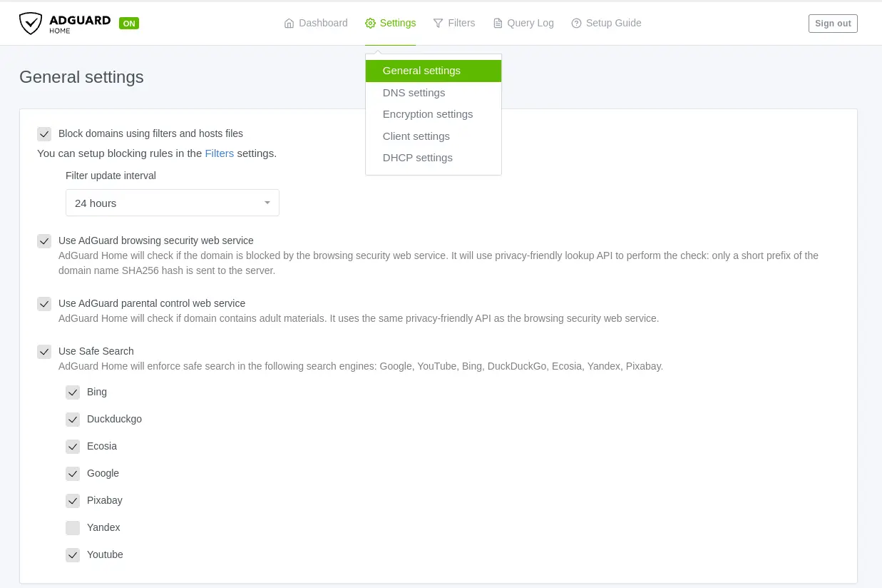 adguardhome genera settings
