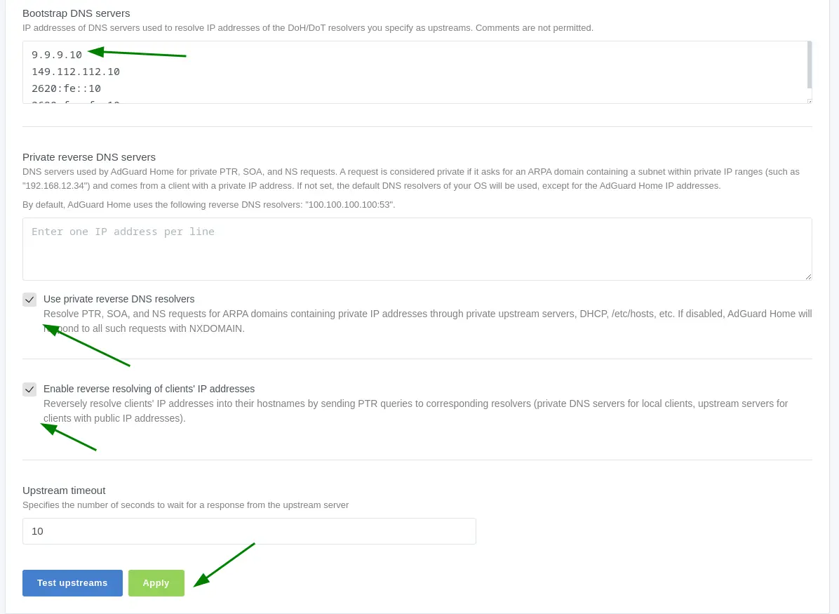 adguardhome altre impostazioni DNS