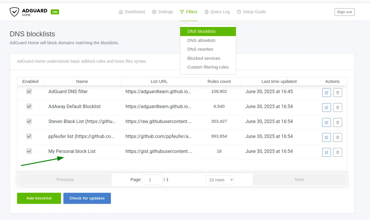 adguardhome DNS blocklist