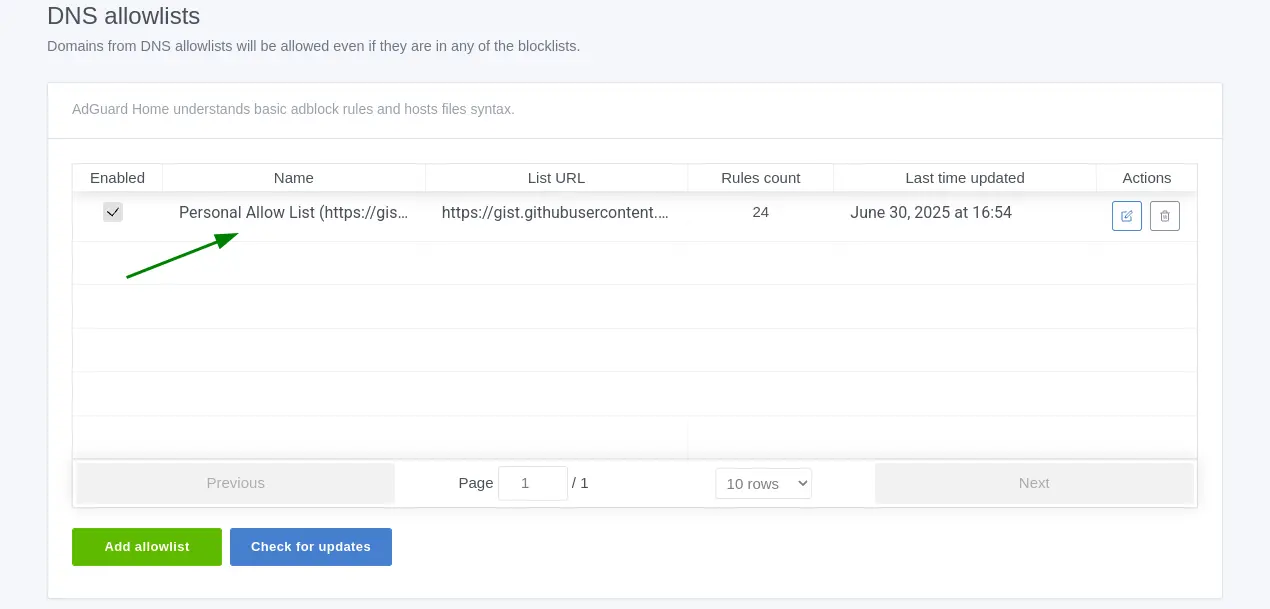 adguardhome DNS allowlist
