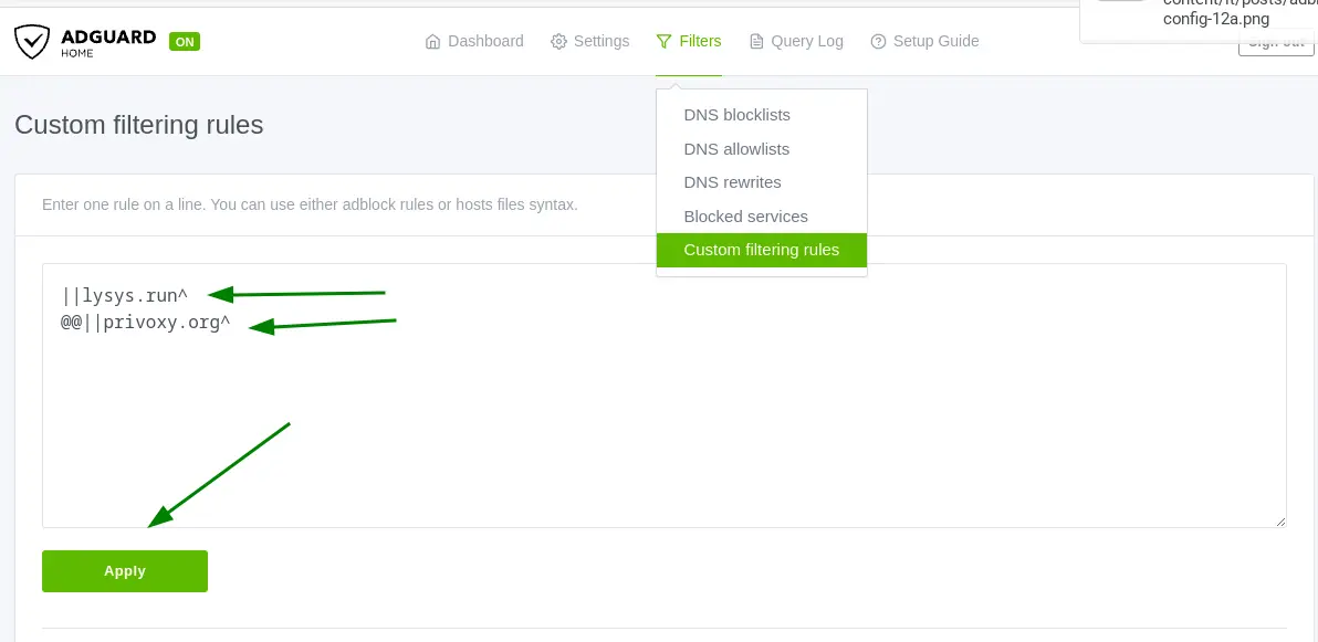adguardhome DNS custom filtering