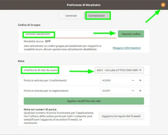 Codice di gruppo e rete