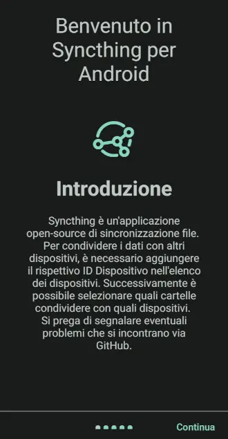 Android schermata iniziale Syncthing