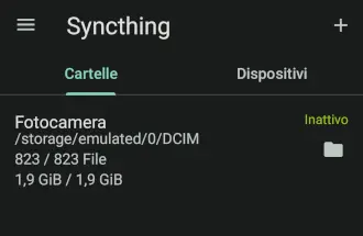 Schermata cartelle di Syncthing su smartphone