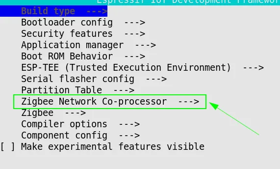 ESP32-H2 menuconfig uart setion